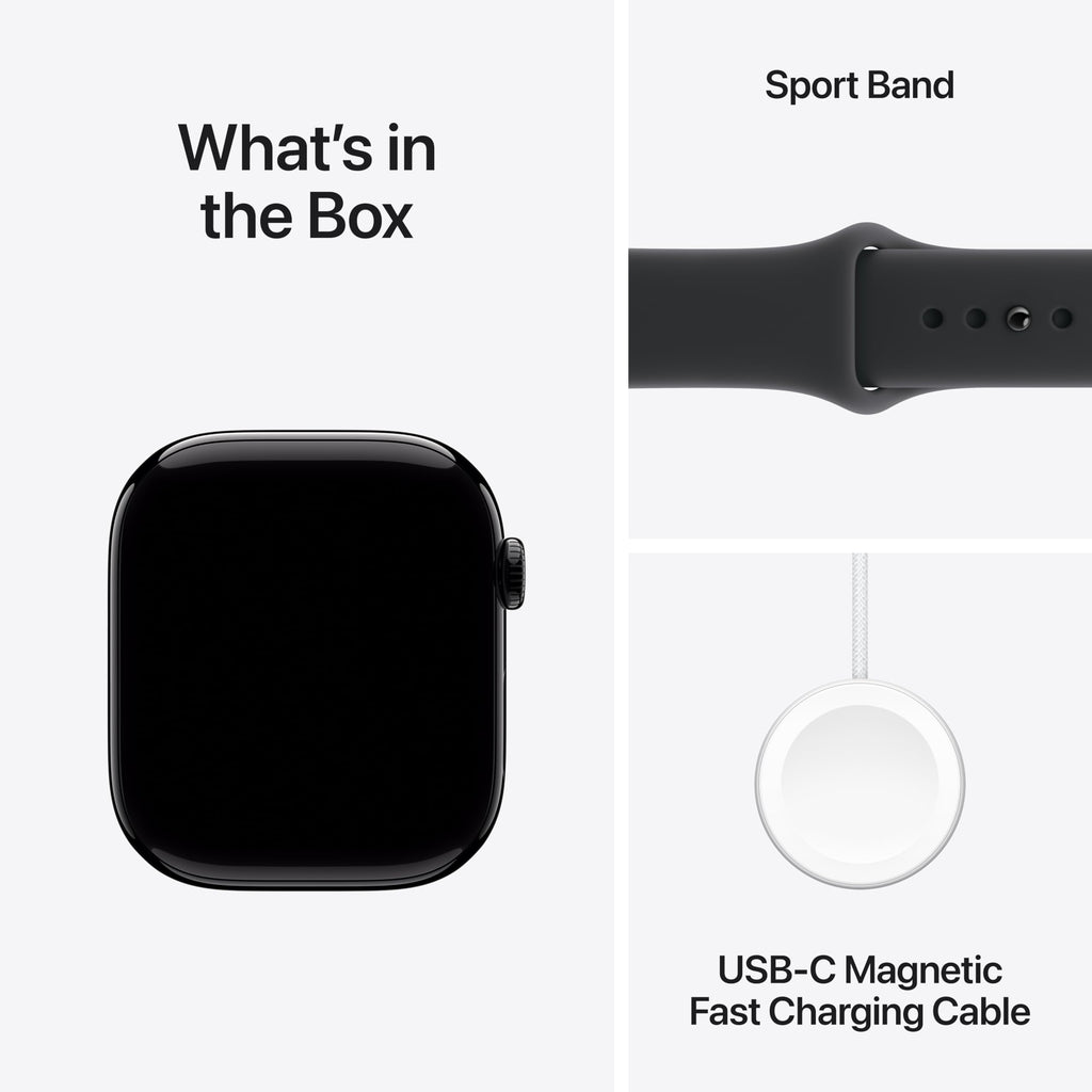 Apple Watch Series 11 [GPS 42mm] Smartwatch with Jet Black Aluminum Case with Black Sport Band - S/M. Sleep Score, Fitness Tracker, Health Monitoring, Always-On Display, Water Resistant