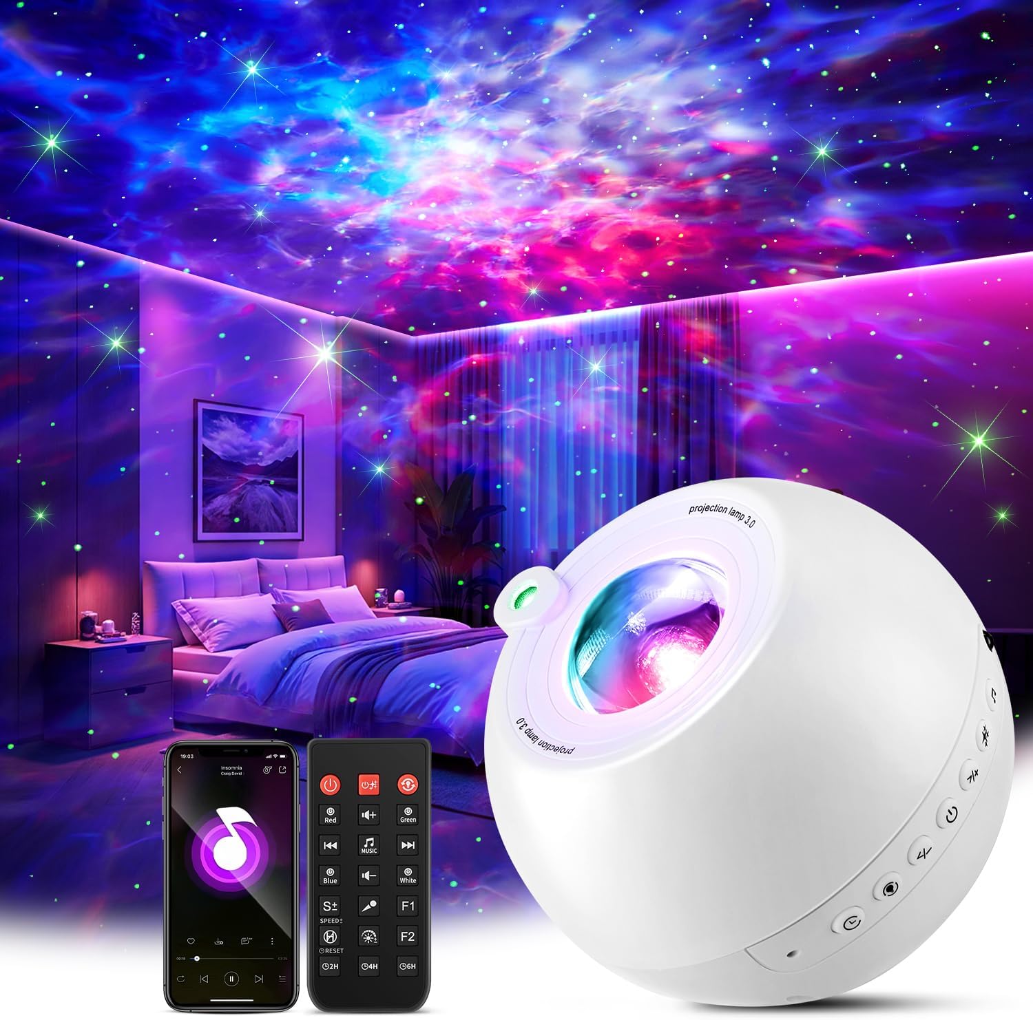 One Fire 360 Lights Galaxy Projector Star Projector Teen Girl Gifts Trendy Stuff Birthday Gifts Teen Boys Gift Ideas Women Gifts Lava Lamp 15 White Noise+ Bluetooth Room Decor Led Lights for Bedroom