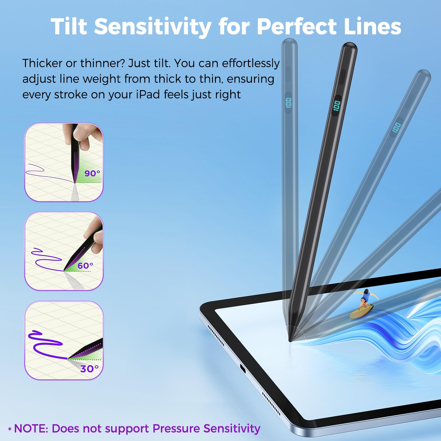 Stylus Pencil Magnétique pour iPad — Anti-Paume, Détection d'Inclinaison, Charge USB-C Rapide
