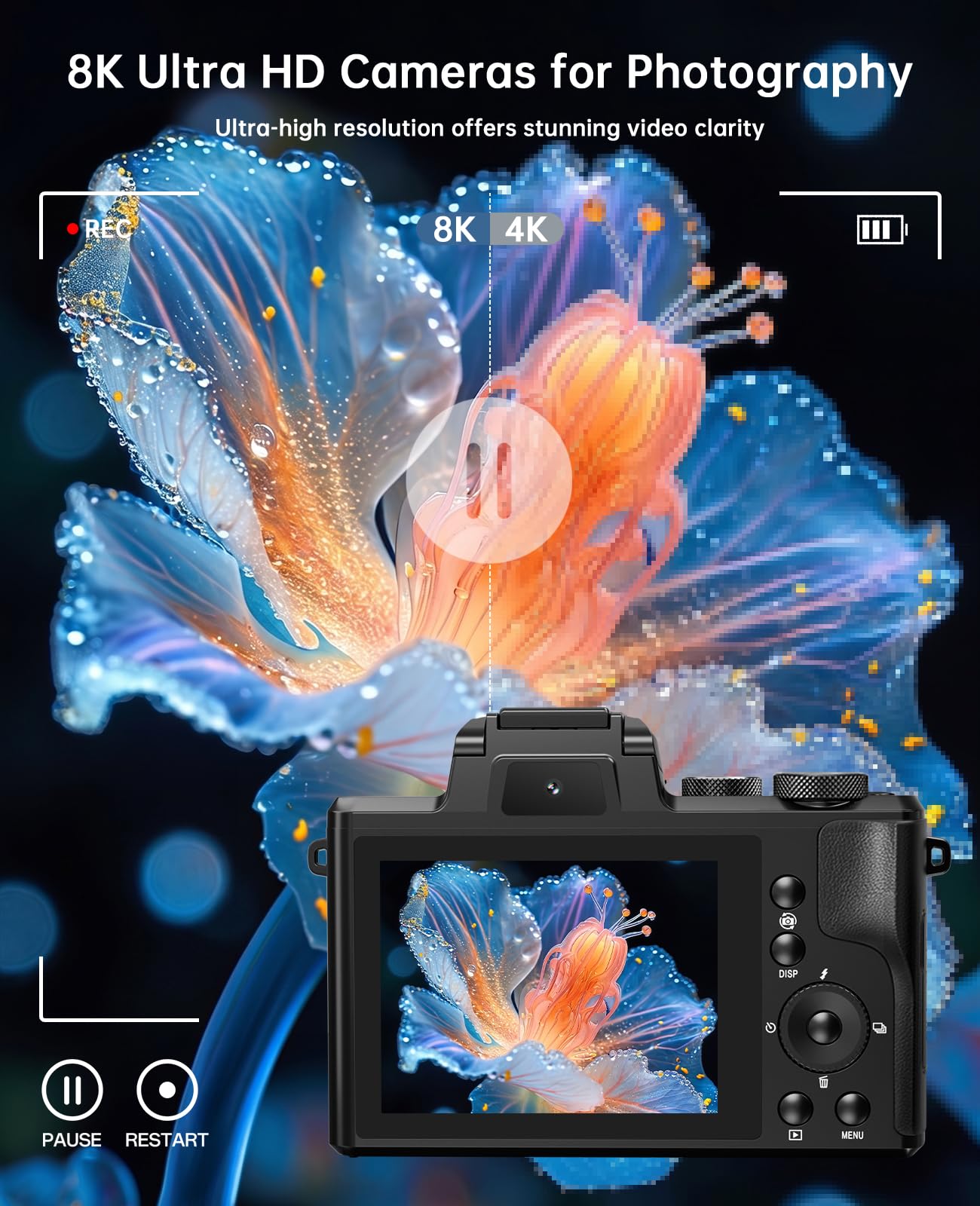 8K Digital Cameras for Photography, 2026 Autofocus 88MP WiFi Professional Photography Camera with Dual-Lens for YouTube, 16X Digital Zoom, TF Card, Lens Hood, Touch Screen,2 Batteries & Charging Stand