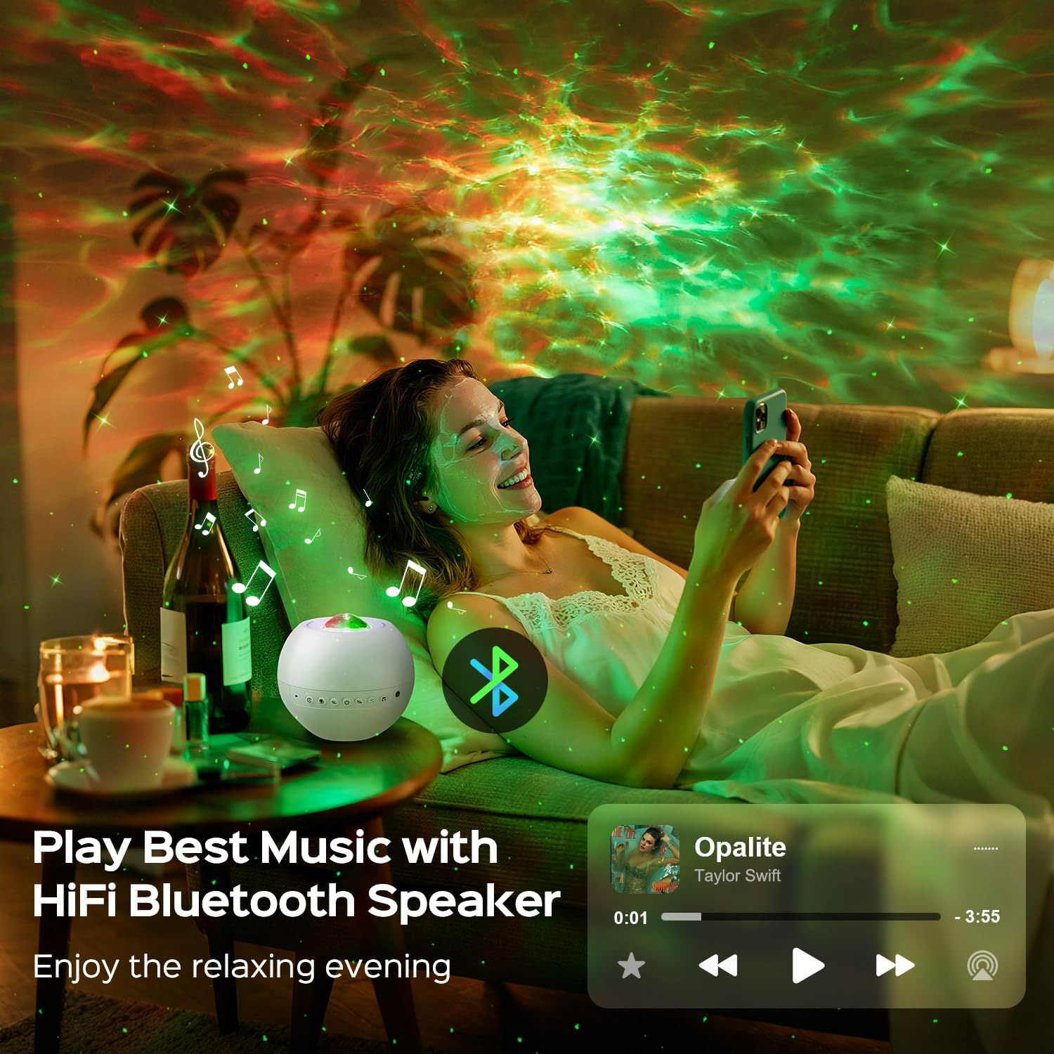 One Fire 360 Lights Galaxy Projector Star Projector Teen Girl Gifts Trendy Stuff Birthday Gifts Teen Boys Gift Ideas Women Gifts Lava Lamp 15 White Noise+ Bluetooth Room Decor Led Lights for Bedroom
