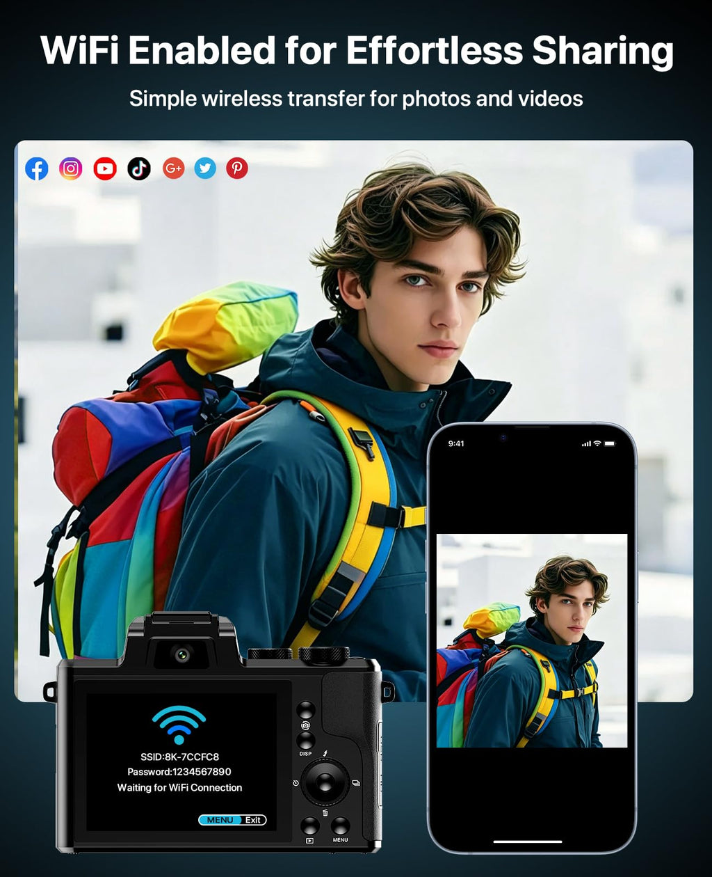 8K Digital Cameras for Photography, 2026 Autofocus 88MP WiFi Professional Photography Camera with Dual-Lens for YouTube, 16X Digital Zoom, TF Card, Lens Hood, Touch Screen,2 Batteries & Charging Stand