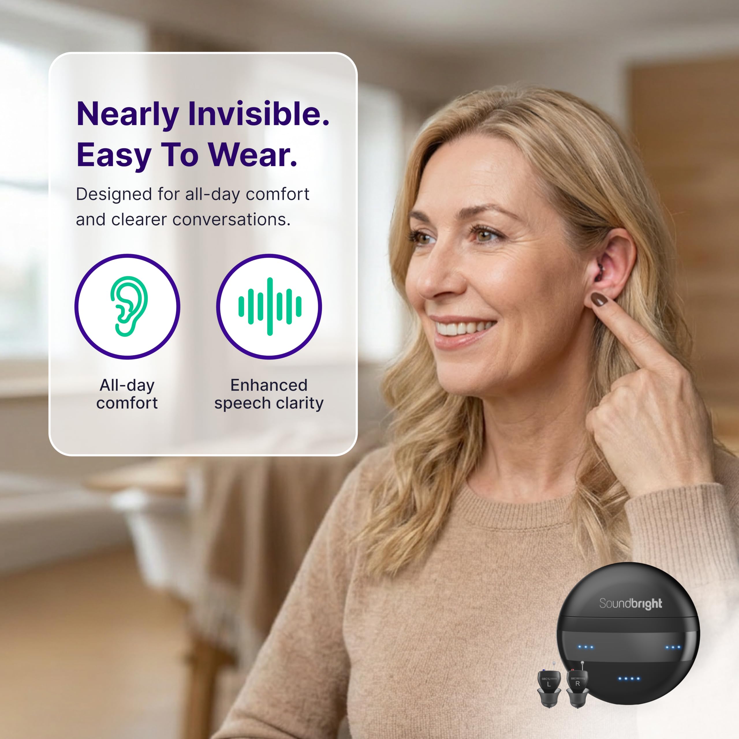 Discovery Bluetooth Over the Counter (OTC) Rechargeable Hearing Aids for Adults, Small Hearing Aids for Men/Women– 48H Battery, Phone Call/Music Compatible, Receiver in Canal (RIC) Style